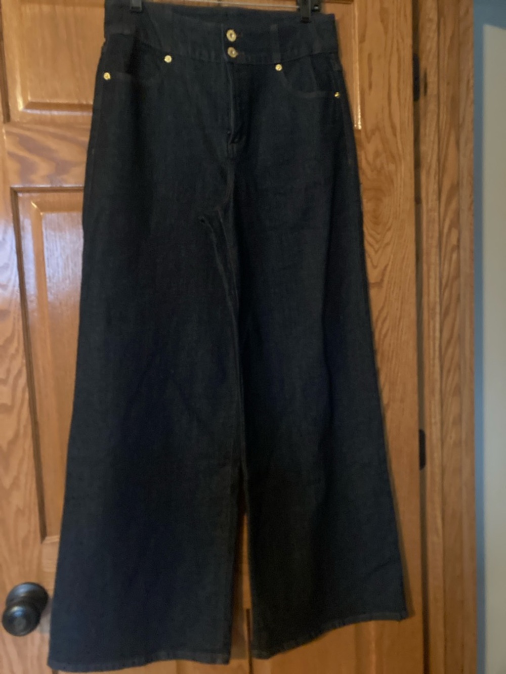 INC International Concepts Dark Blue Wide-Leg Jeans with Gold Hardware